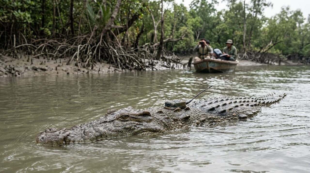 Transmissores por satélite permitiram acompanhar os deslocamentos de cinco crocodilos nos Sundarbans e identificar diferenças entre animais criados em cativeiro e indivíduos selvagens