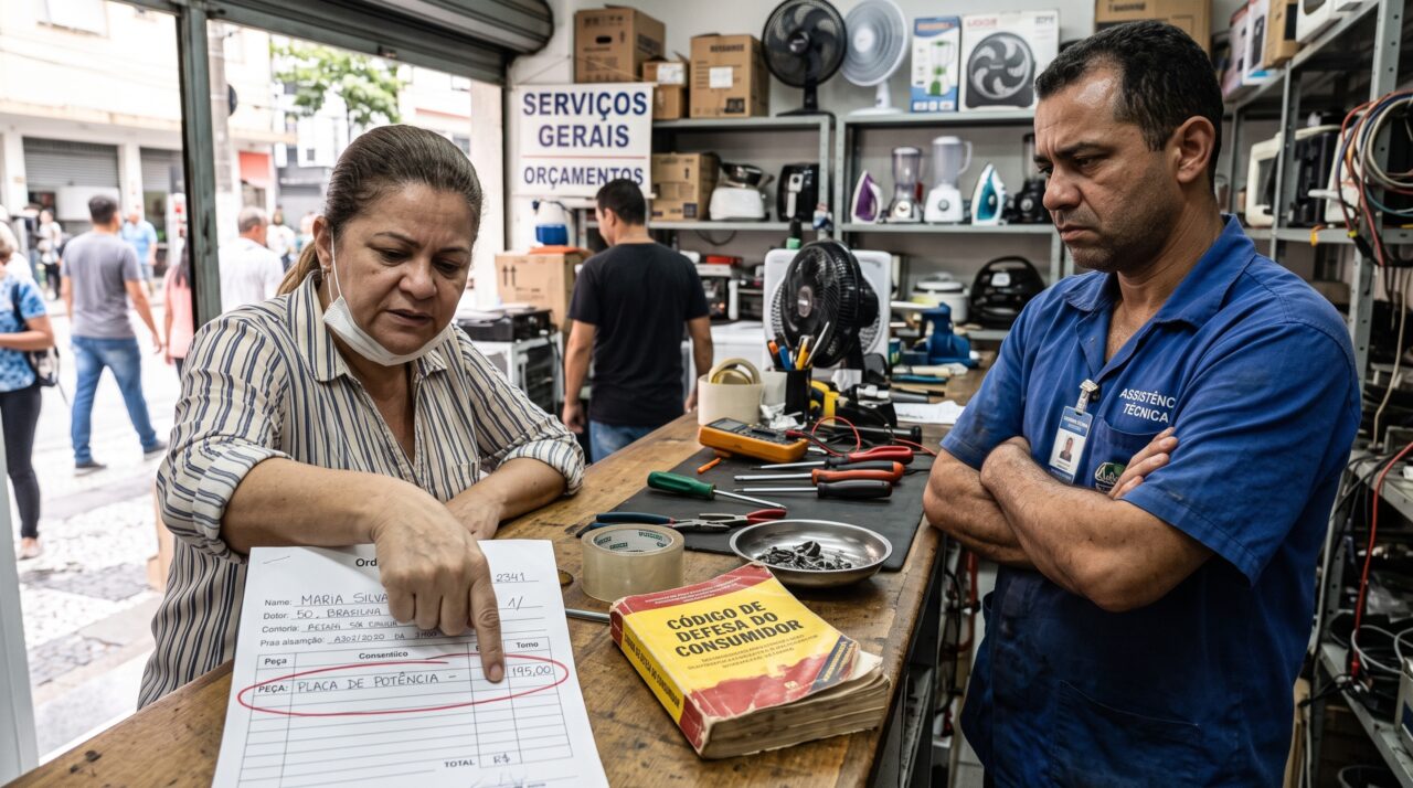 Cliente aprova um conserto simples, volta para buscar o aparelho e encontra uma conta quase três vezes maior por peças adicionadas durante o serviço