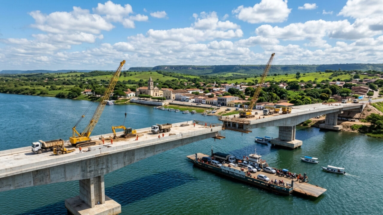 Depois de décadas de travessia de balsa, ponte de R$ 207 milhões vai ligar dois estados do Nordeste sobre o Rio São Francisco