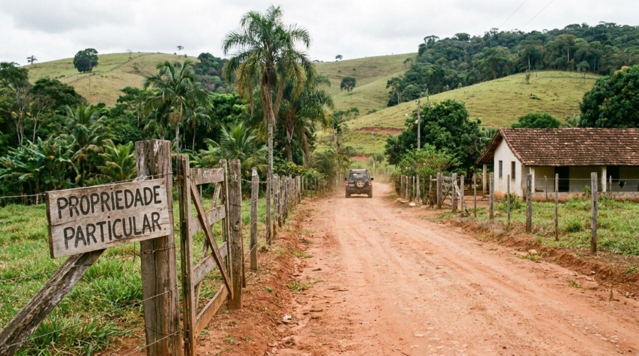 Casal compra terreno com acesso por uma estrada antiga, termina a casa e descobre, ao colocar o portão, que a passagem atravessa propriedade alheia sem servidão registrada