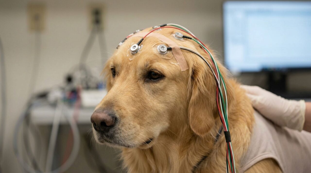 Eletrodos registram a atividade cerebral de cães acordados
