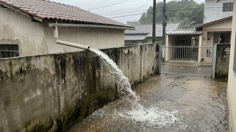 Tubulação que direciona água da chuva para o imóvel vizinho pode provocar alagamentos e gerar responsabilidade por danos