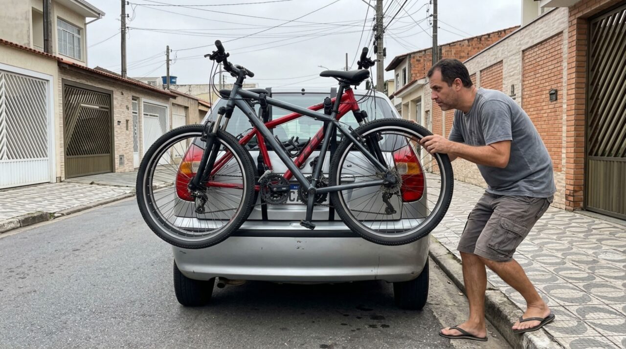 Motorista prende duas bicicletas na traseira do carro para viajar e só na estrada percebe que o conjunto passou a esconder parte das lanternas e da placa