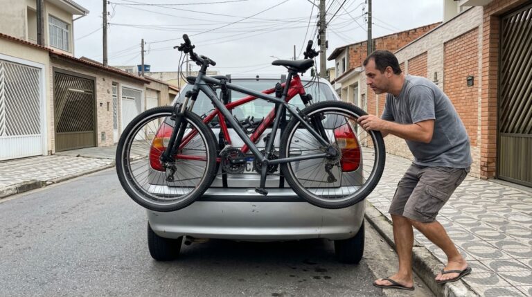 O suporte pode estar corretamente instalado e ainda deixar placa ou lanternas encobertas depois que as bicicletas são colocadas