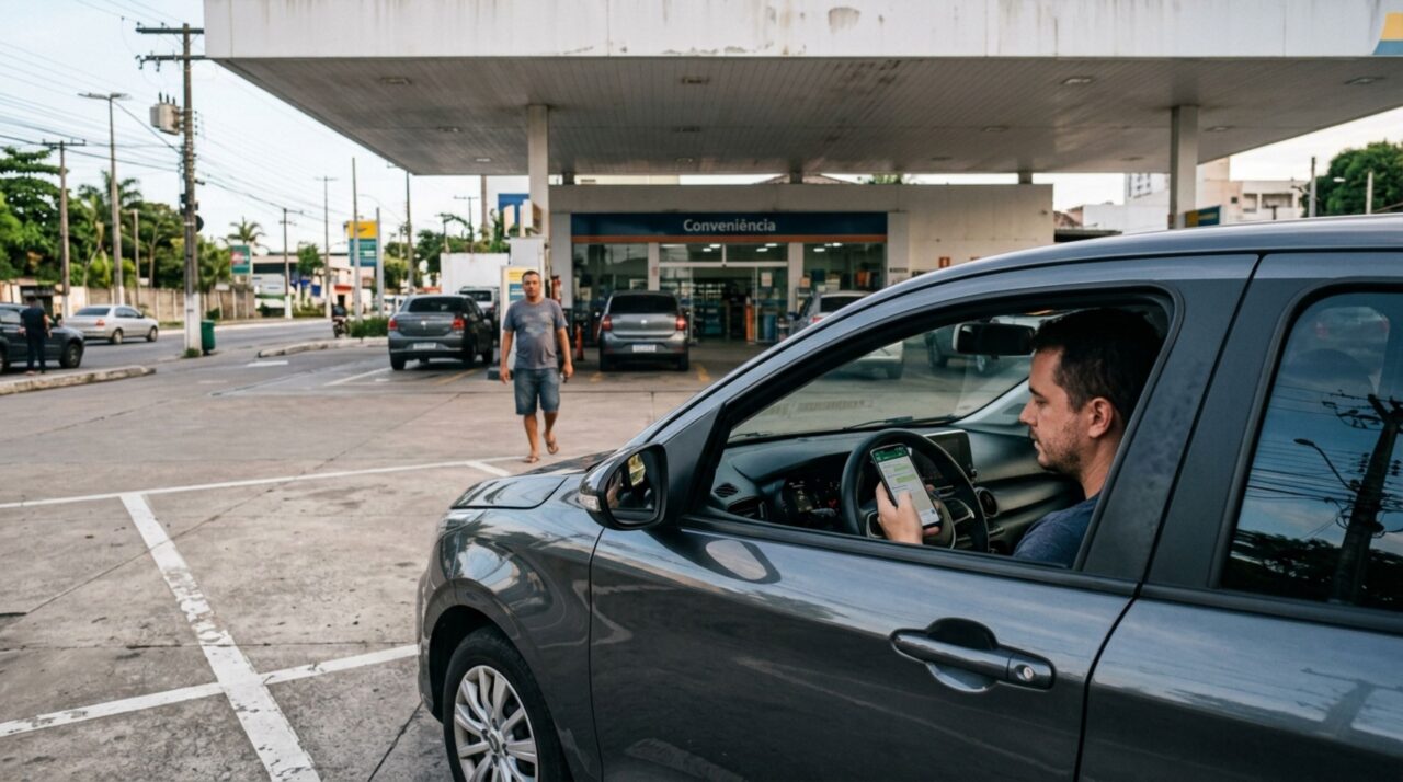 Motorista encosta o carro na entrada de um posto de combustível para esperar um amigo e descobre que poucos minutos podem ser suficientes para criar uma infração