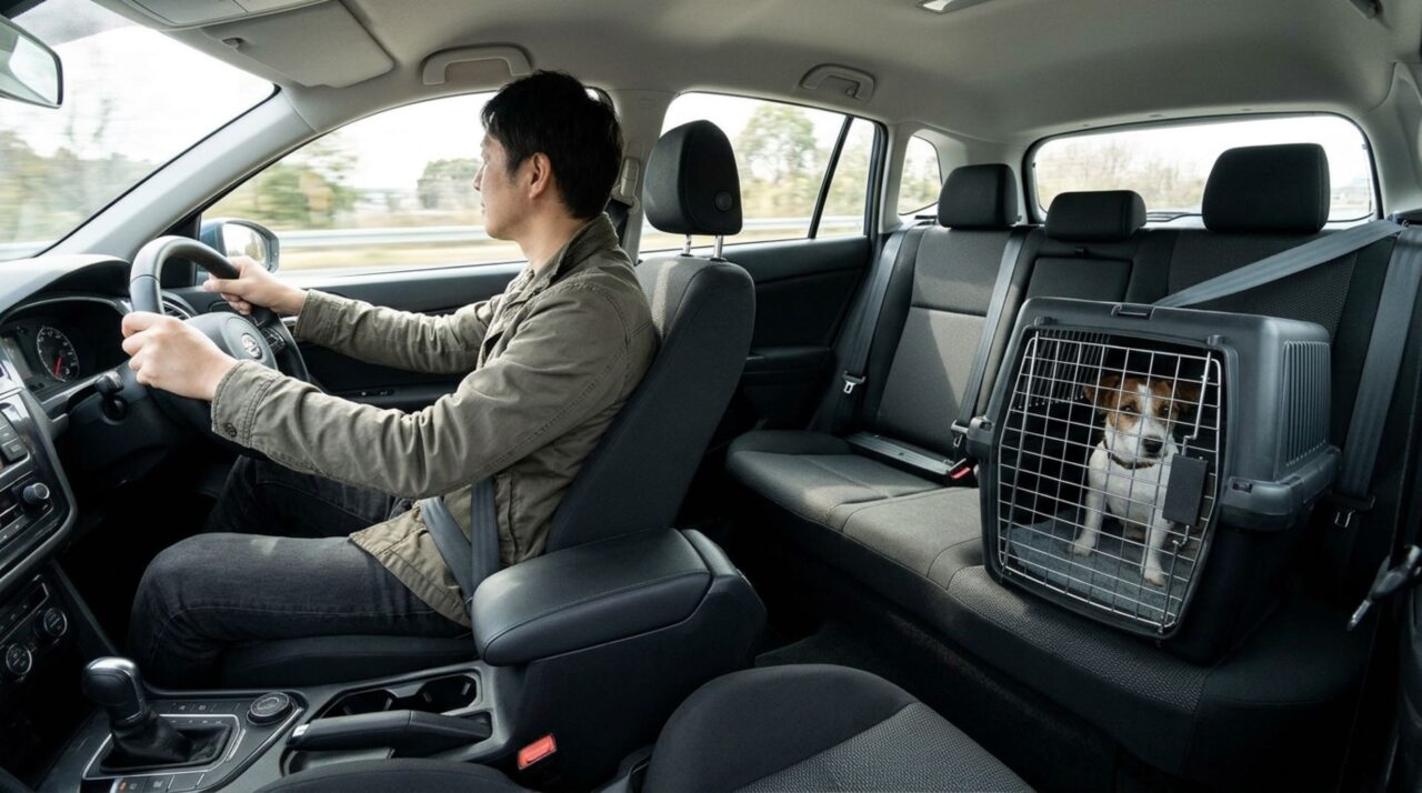 Transportar o cachorro em equipamento apropriado e devidamente fixado reduz distrações e aumenta a segurança durante viagens de carro