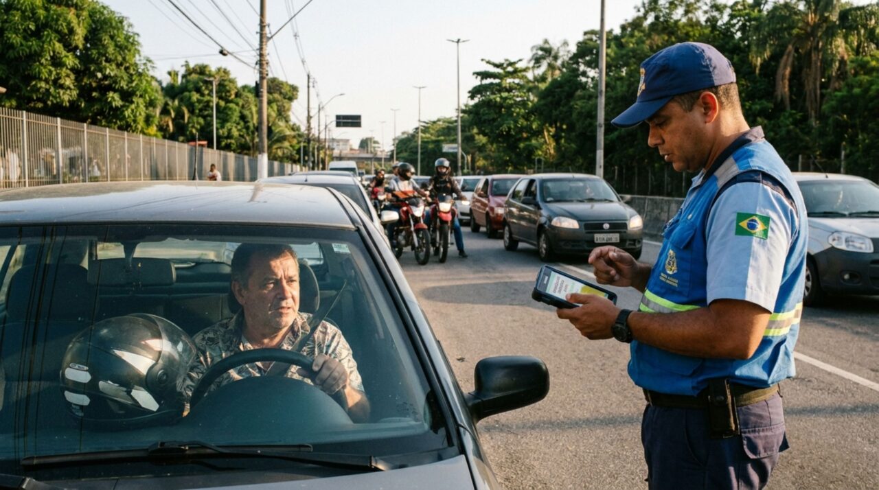Homem é parado sem a CNH física, acredita que a consulta do agente resolverá a abordagem e descobre que a suspensão registrada no sistema exige outra análise