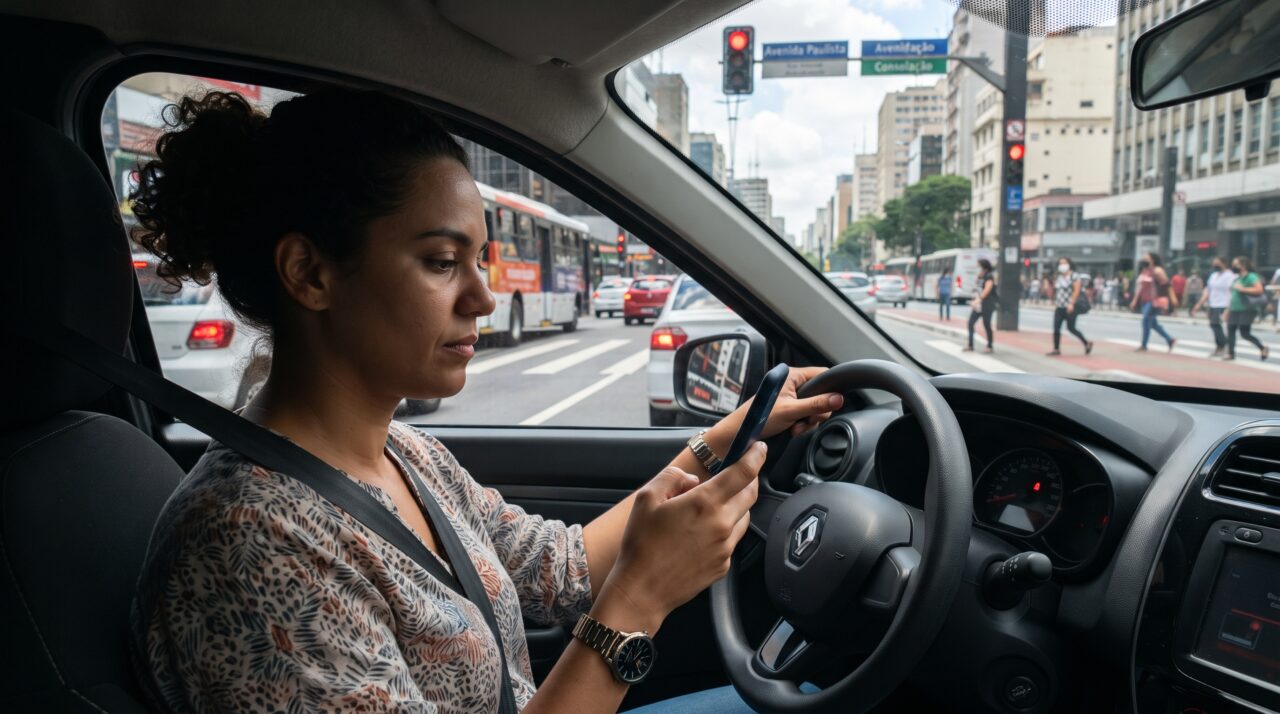 A multa por mexer no celular com o carro parado no sinal vermelho