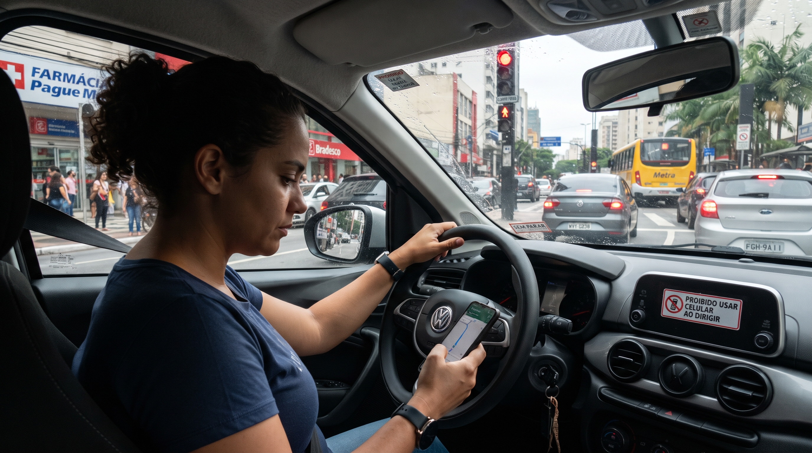 Motorista para no sinal vermelho, pega o celular apenas para trocar a música no aplicativo e é multado por um agente de trânsito escondido na esquina