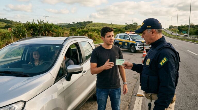 Jovem recém-habilitado decide viajar com a família para outro estado, é parado pela Polícia Rodoviária Federal e descobre se a permissão provisória tem a mesma abrangência da CNH definitiva