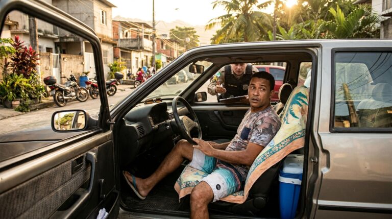 Motorista volta da praia usando chinelo de dedo, é abordado perto de casa e descobre por que percorrer uma distância curta não muda a regra sobre o calçado ao volante