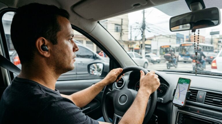 Dirigir usando fones de ouvido para escutar o GPS pode gerar multa de R$ 130,16 e quatro pontos na CNH