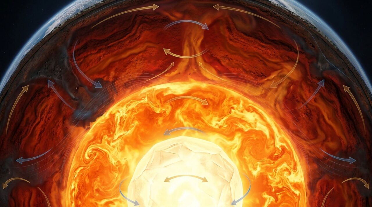Interações gravitacionais entre o núcleo interno e irregularidades do manto ajudam a explicar oscilações na rotação terrestre