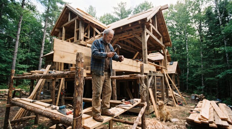 Construção solitária de uma casa de madeira em 180 dias