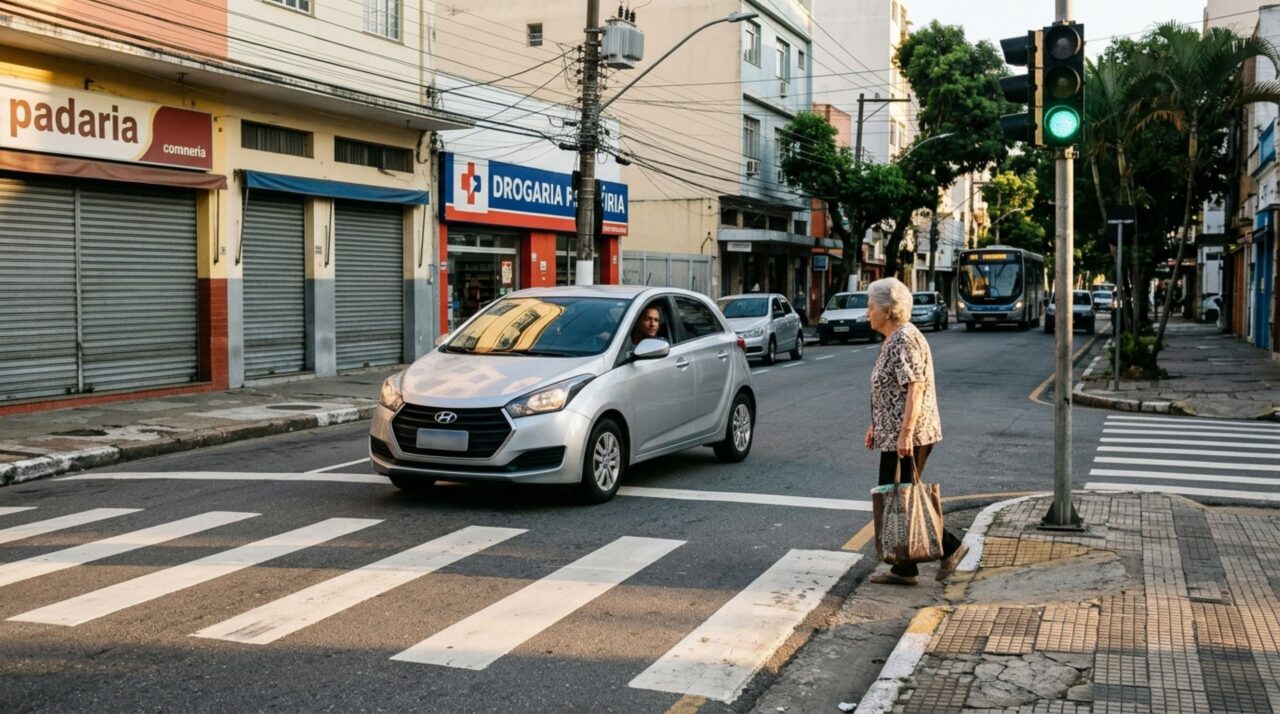 Motorista acelera para atravessar uma faixa de pedestres antes que uma pessoa termine a travessia e descobre que o sinal aberto para veículos não elimina todos os deveres de proteção aos pedestres