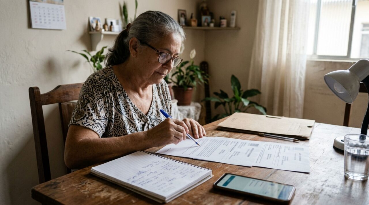 Aposentado confere o extrato de pagamento do INSS e encontra um desconto de empréstimo que não reconhece, situação que exige uma verificação antes de aceitar a cobrança