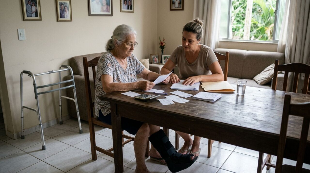 Família leva uma idosa a um posto de saúde, ela escorrega em uma rampa molhada sem aviso de risco e os parentes procuram indenização pelas despesas com a fratura sofrida na entrada da unidade