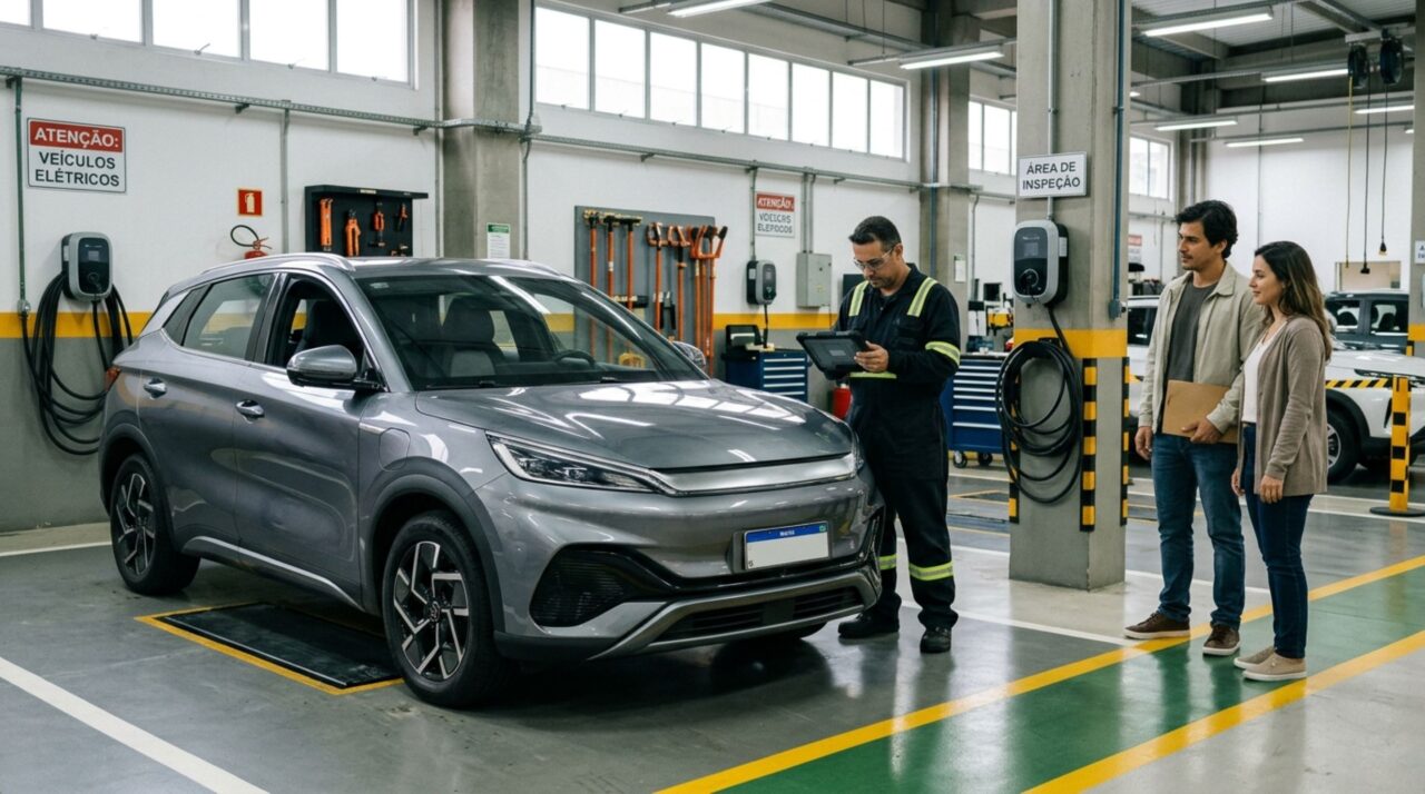 Família compra um carro elétrico usado e descobre que a documentação está regular, mas isso não elimina a necessidade de verificar alterações feitas no veículo e condições específicas de segurança