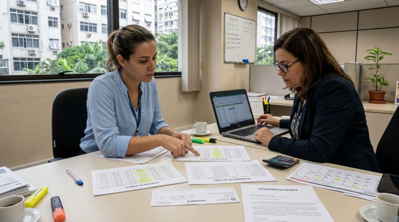 Trabalhadora chega antes do início do expediente, recebe descontos por atrasos durante três semanas e é advertida pela chefia, mas os registros da catraca mostram que o relógio de ponto marcava um horário diferente do acesso à empresa