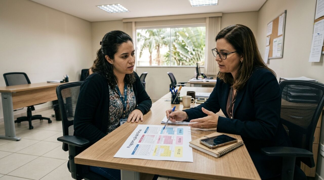 Empresa oferece dividir as férias de uma funcionária em três períodos de dez dias, ela aceita para organizar viagens e depois descobre que o fracionamento precisa respeitar limites específicos