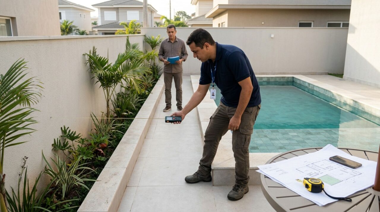 Casal compra um terreno em condomínio fechado, instala uma piscina no quintal e descobre que a construção ultrapassa o afastamento previsto nas regras do empreendimento