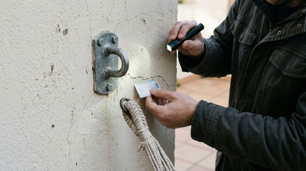 Inspeção do gancho e das fissuras permite avaliar possíveis falhas na ancoragem antes de voltar a utilizar a rede
