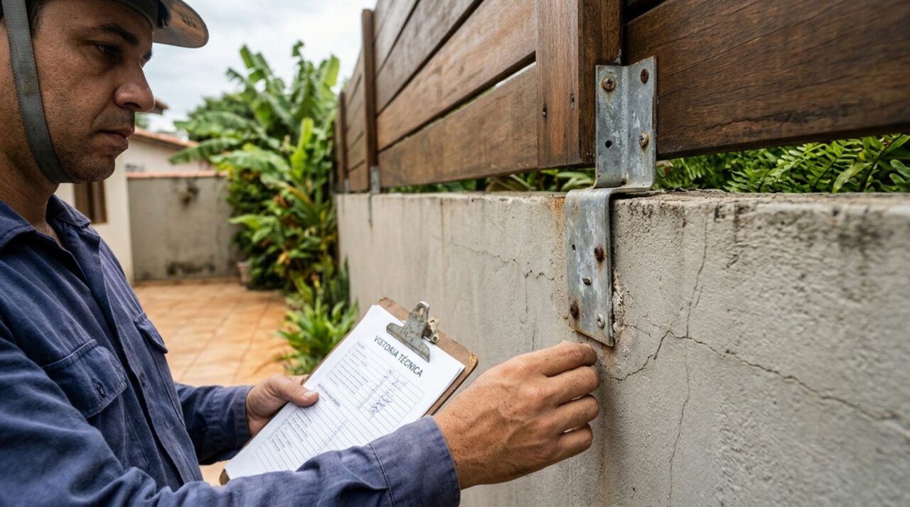 Casal instala painéis de madeira sobre o muro para impedir a visão dos vizinhos e percebe que as placas começam a balançar perigosamente nos dias de vento forte, vizinho percebe e exige conserto para evitar danos