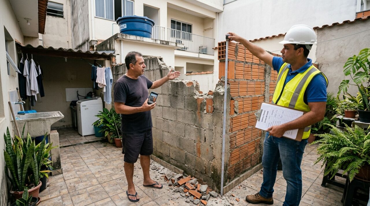 Casal passa o feriado fora e encontra o muro divisório mais baixo porque o vizinho quis aumentar a ventilação, exige a altura anterior e cobra solução para a perda de privacidade