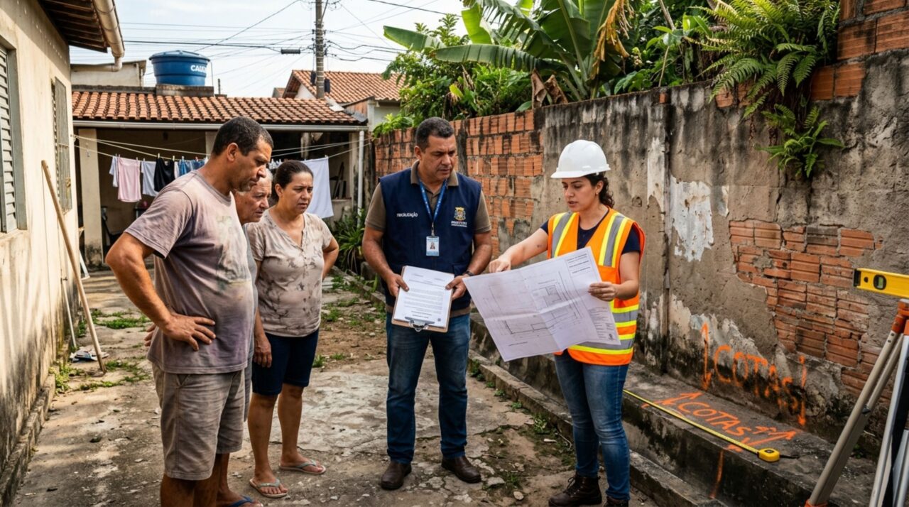 Família termina a casa e instala o muro dos fundos, mas descobre durante a vistoria que fechou uma passagem de drenagem indicada nos documentos do empreendimento