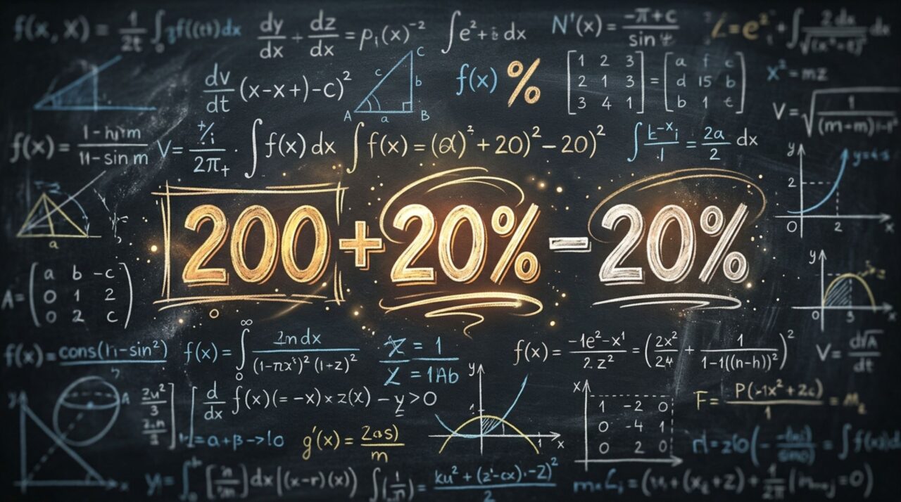 Quanto é 200 + 20% − 20%? A porcentagem confunde a maioria dos que tentam