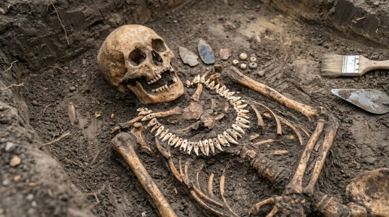 Sepultura de 5 mil anos na Polônia revelou um colar formado por 42 dentes perfurados