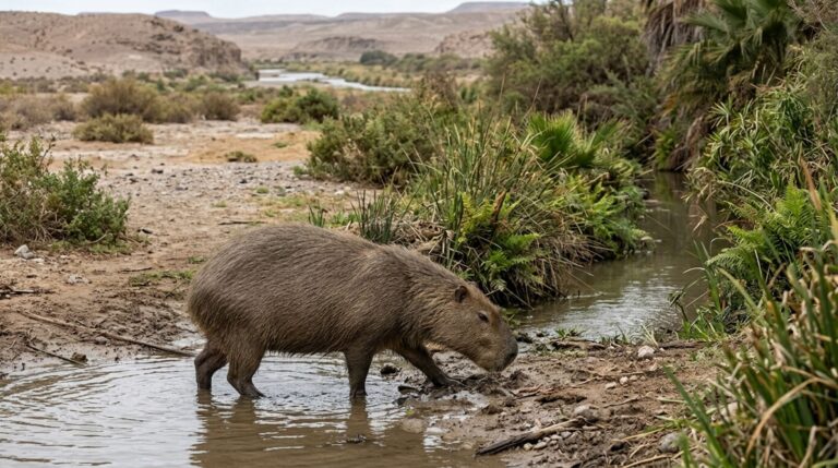 Reconstrução hipotética de Cardiatherium em um antigo ambiente úmido do atual Atacama, há aproximadamente 8,8 milhões de anos
