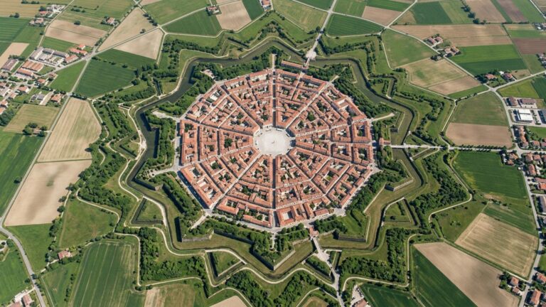 Vista do alto, essa cidade forma uma estrela de 9 pontas desenhada para se defender de ataques