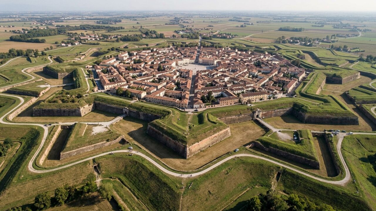 Vista do alto, essa cidade forma uma estrela de 9 pontas desenhada para se defender de ataques