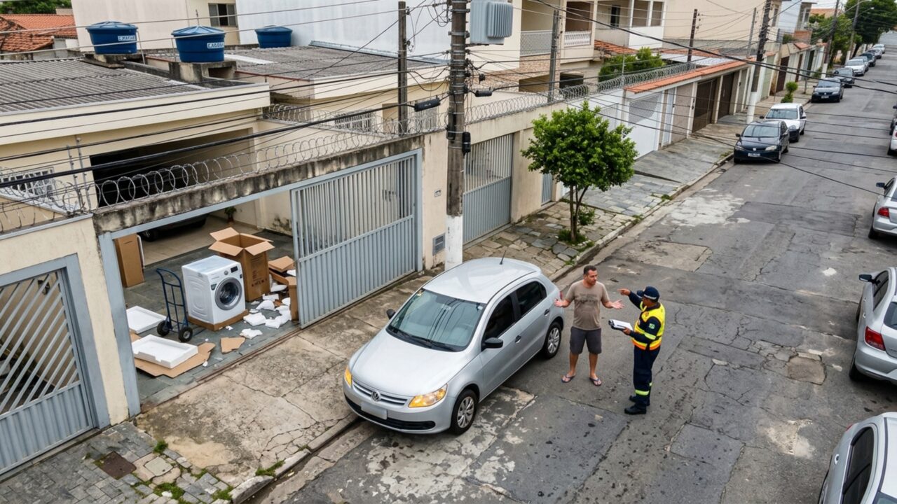 Motorista deixa o carro na frente da própria garagem para descarregar uma máquina de lavar, recebe uma multa e descobre que ser dono do imóvel não elimina a proibição de estacionar diante da guia rebaixada