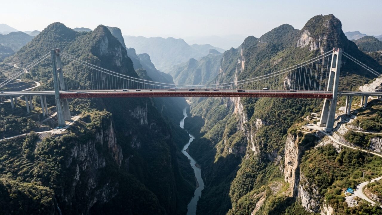 Megaobra de 2,89 km colocou uma estrada a 625 metros sobre um cânion e reduziu uma travessia de duas horas para apenas dois minutos