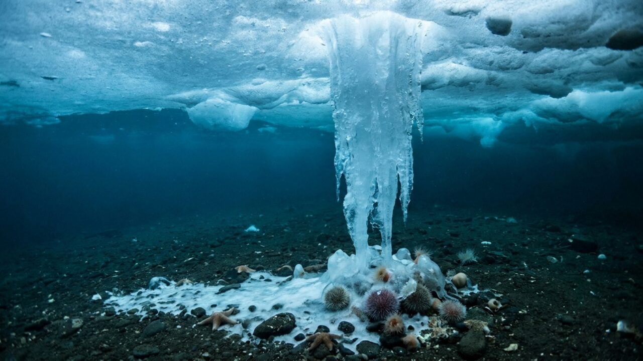 Um “dedo de gelo” desce pelo fundo do mar e congela tudo ao redor enquanto avança sobre o leito do oceano