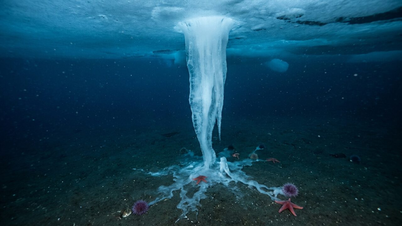 Um “dedo de gelo” desce pelo fundo do mar e congela tudo ao redor enquanto avança sobre o leito do oceano