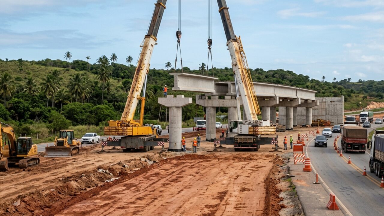 Em apenas 16 km, três viadutos, uma nova ponte e outra alargada estão abrindo um novo arco rodoviário ao redor de uma capital do Nordeste