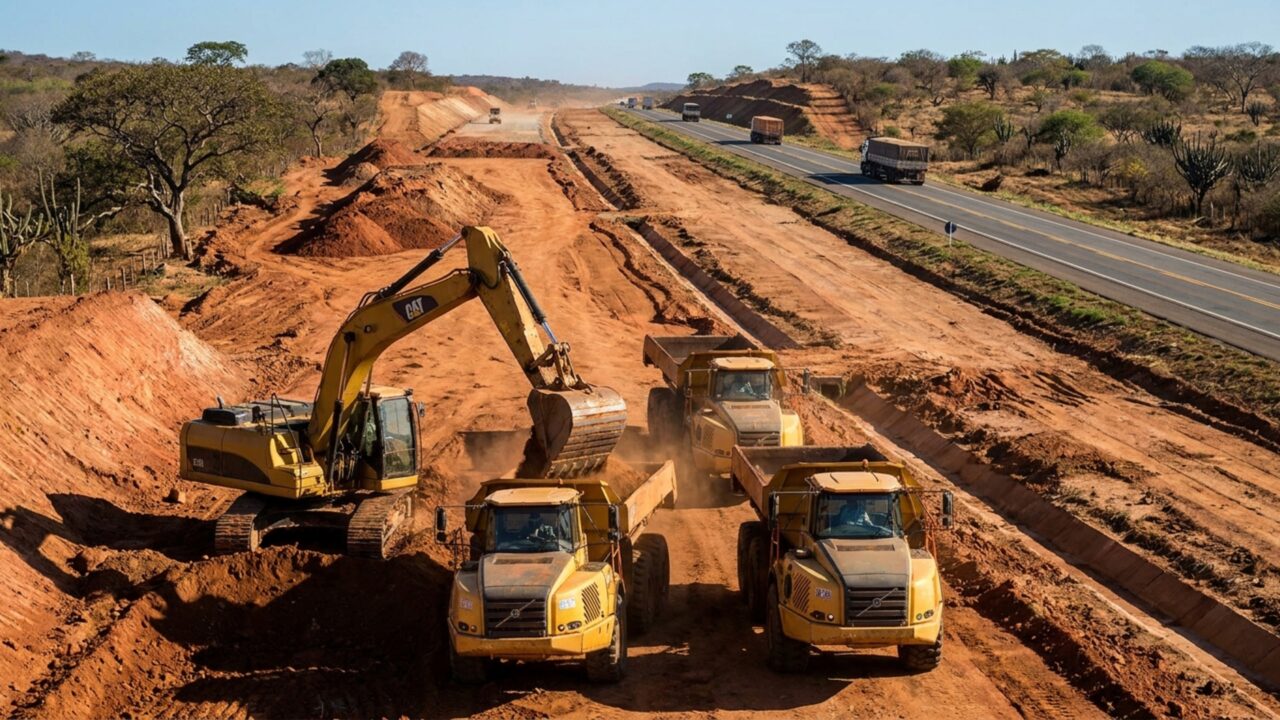 Com 96 km de duplicações, 44 km de vias marginais e mais de 107 km de acostamentos, vão transformar uma estrada de caminhões que corta o sertão entre dois estados