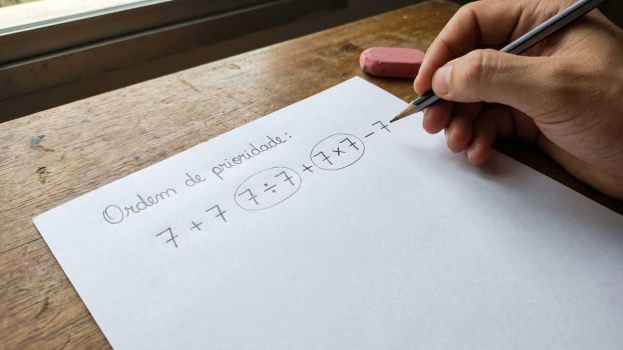 Sem calculadora: você consegue resolver 7 + 7 ÷ 7 + 7 × 7 − 7 seguindo a ordem das operações?