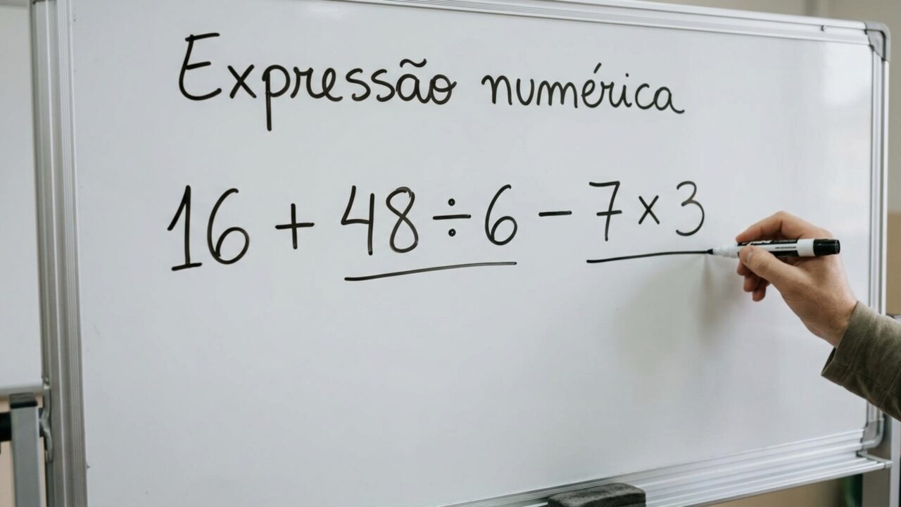 Resolva 16 + 48 ÷ 6 - 7 × 3 sem começar pela primeira conta que aparece