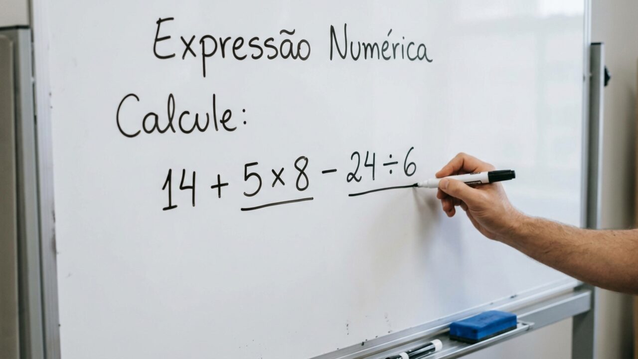 Resolva 14 + 5 × 8 - 24 ÷ 6 sem fazer as operações na ordem em que aparecem