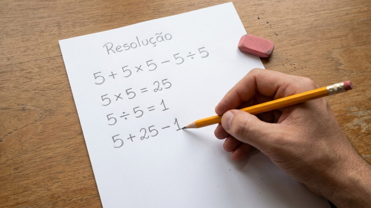 Resolva 5 + 5 × 5 − 5 ÷ 5 e teste se você consegue chegar ao resultado certo sem calculadora