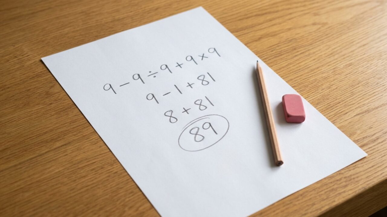 Quanto dá 9 − 9 ÷ 9 + 9 × 9? Tente encontrar o resultado correto sem usar a calculadora