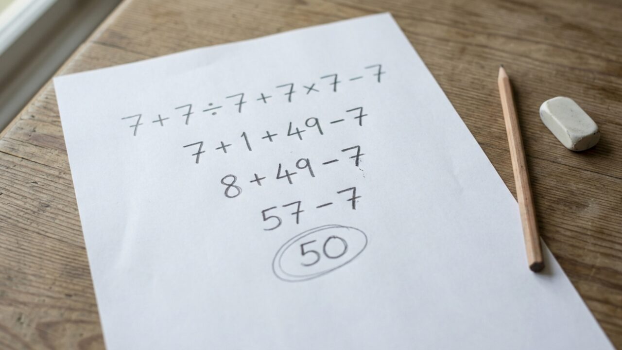 Esconda sua calculadora e tente resolver 7 + 7 ÷ 7 + 7 × 7 − 7 usando a ordem das operações