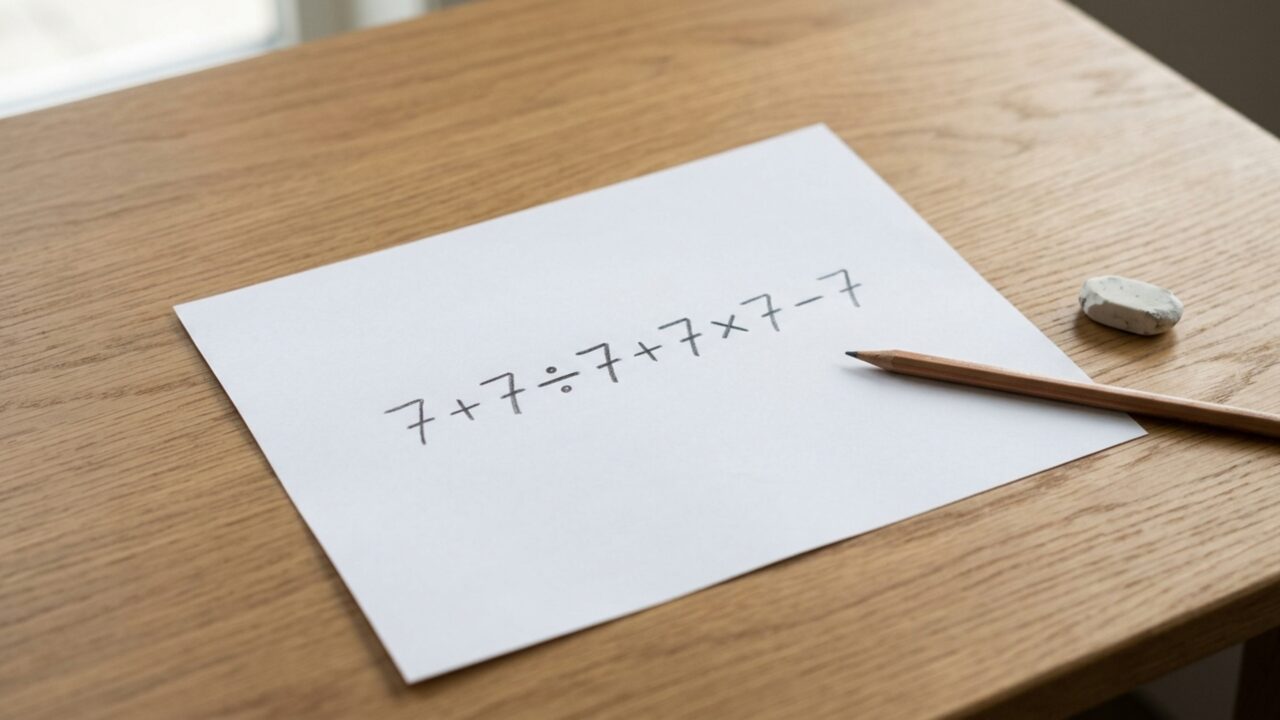 Esconda sua calculadora e tente resolver 7 + 7 ÷ 7 + 7 × 7 − 7 usando a ordem das operações