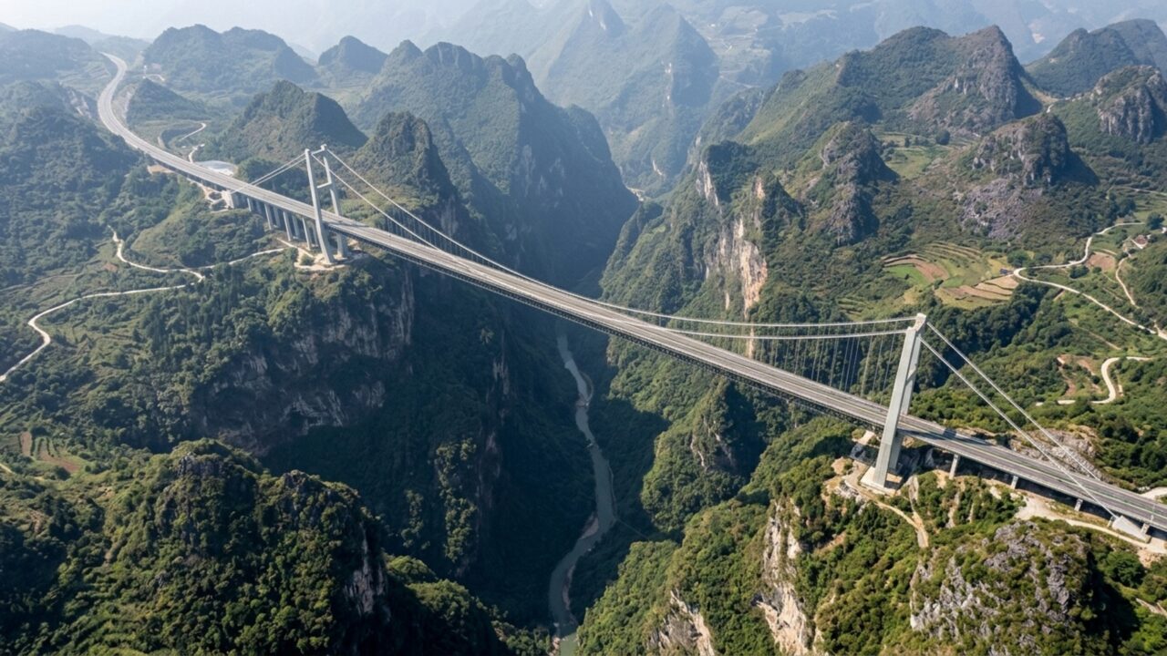 Megaobra de 2,89 km colocou uma estrada a 625 metros sobre um cânion e reduziu uma travessia de duas horas para apenas dois minutos