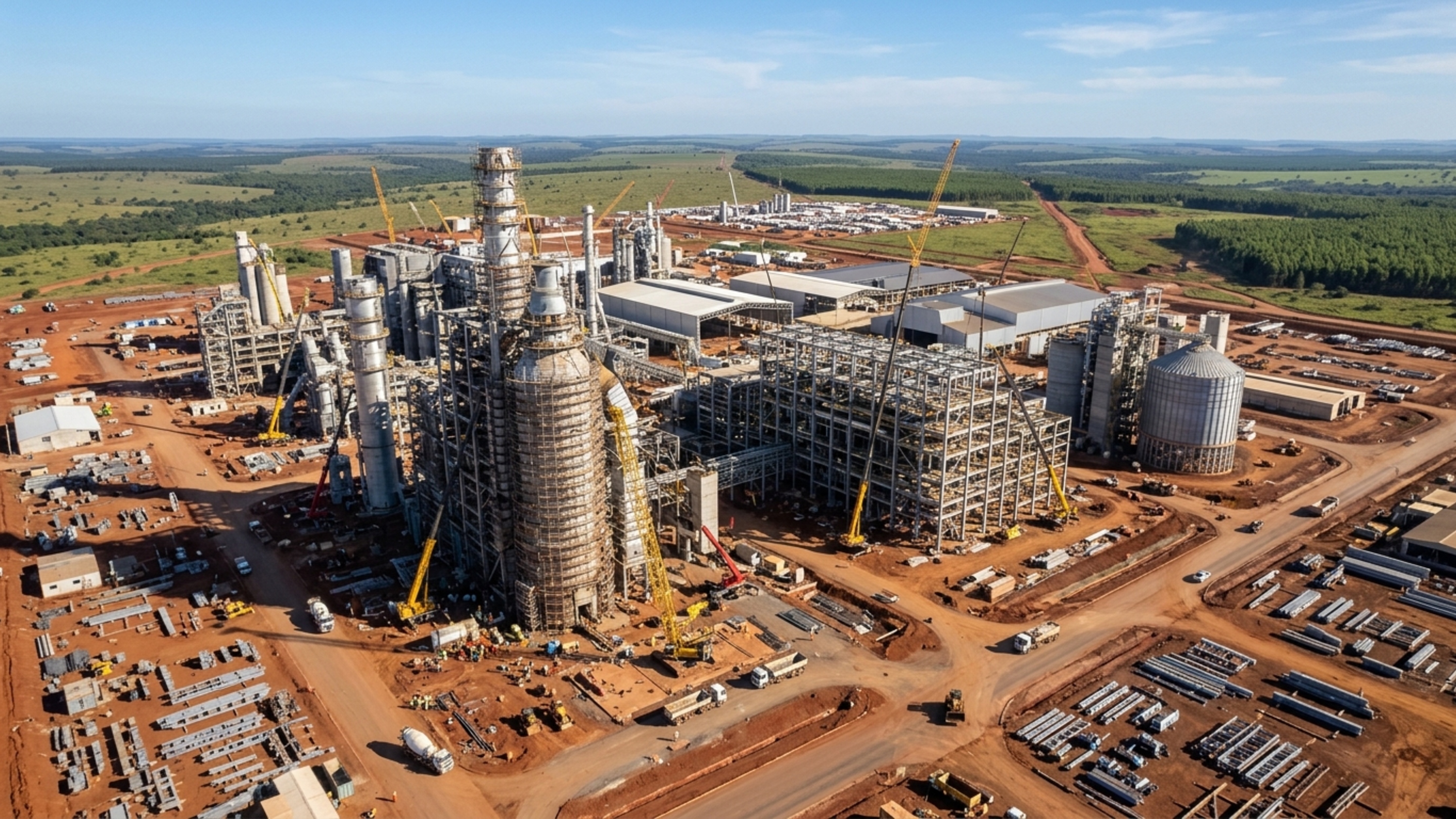 Megaobra de R$ 25 bilhões ocupa área de 3 km por 2 km no interior do Brasil e levanta a maior fábrica de celulose em etapa única do mundo, capaz de produzir 3,5 milhões de toneladas por ano