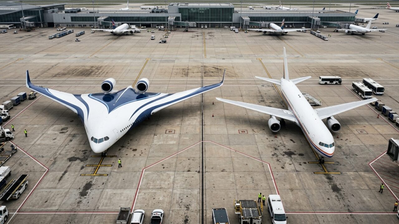 O avião do futuro: uma aeronave com poucas janelas, capaz de transportar até 250 passageiros por 9.260 km